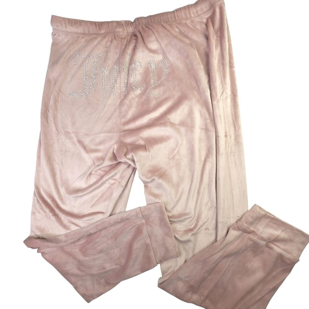 Juicy Couture Sleepwear Pants Womens Large Pink Velour Juicy Rhinestone Lounge - Picture 1 of 12